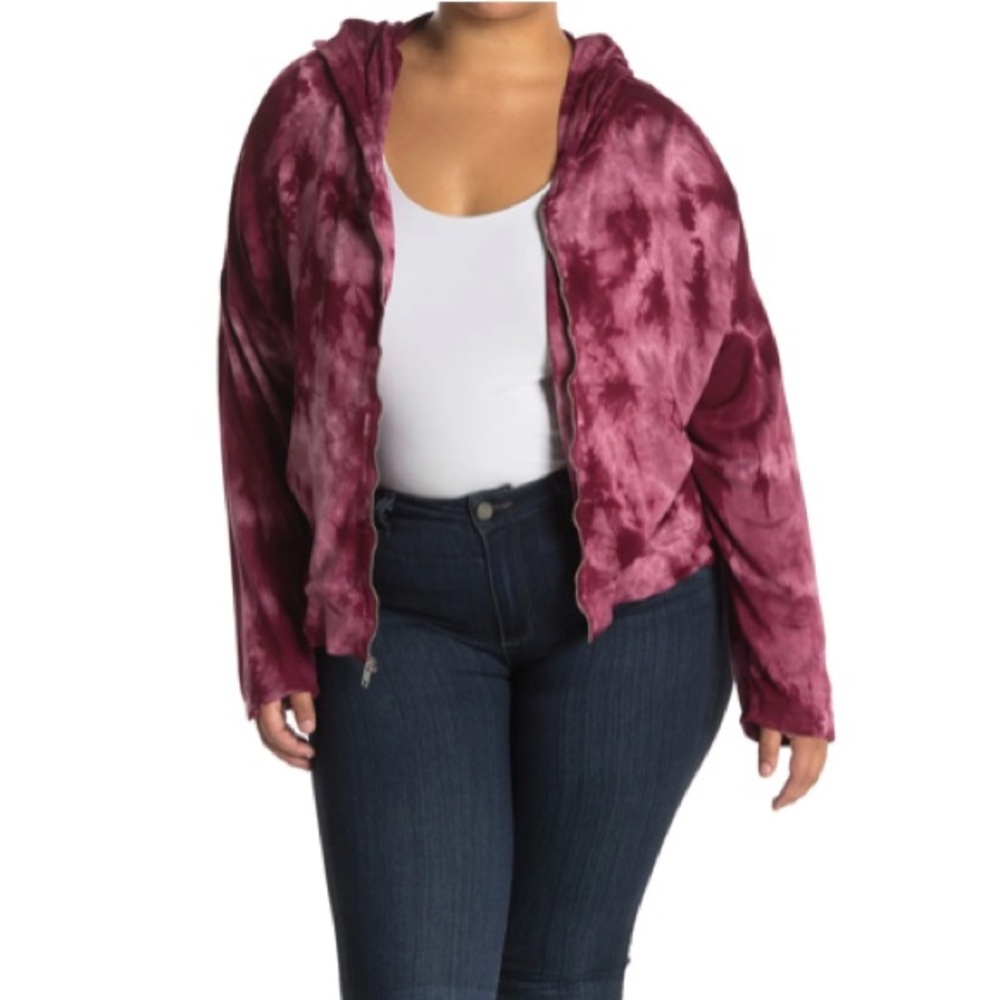 BAEA Women's Tie Dye Full Zip Hooded Sweatshirt In Tie Dye Plum, Size‎ S, NWT